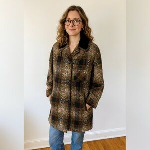 Vintage Natalie Green Tweed Plaid Coat
